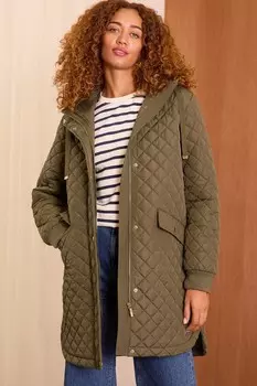 Стеганое пальто с капюшоном, устойчивое к дождю Love & Roses, зеленый