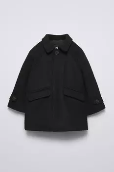 Стеганое пальто с шерстью ZARA, черный