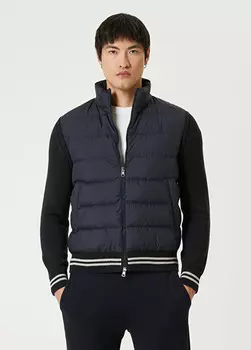 Стеганое пальто с трикотажной отделкой Moncler, синий