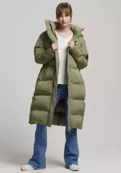 Стеганое пальто Superdry "LONGLINE HOODED PUFFER COAT", хаки