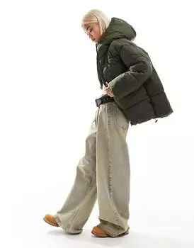 Стеганое пальто свободного покроя цвета хаки Monki