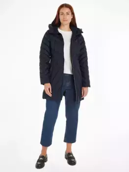 Стеганое пальто Tommy Hilfiger "CHEVRON MW PADDED COAT", со средней набивкой и фирменной этикеткой Tommy Hilfiger, цвет Desert Sky