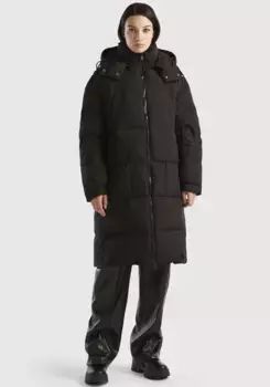 Стеганое пальто United Colors of Benetton с регулируемым шнурком в капюшоне, черный