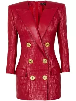 Стеганое платье мини Balmain, красный