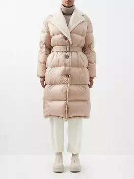 Стеганое пуховое пальто gourguet с отделкой из овчины Moncler, бежевый