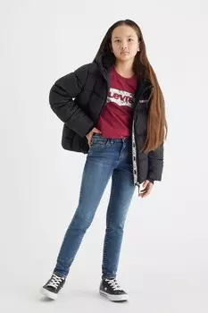 Стеганое пуховое пальто с капюшоном и логотипом Levi'S, черный