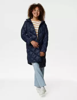 Стеганое пуховое пальто Stormwear (6–16 лет) Marks & Spencer, темно-синий