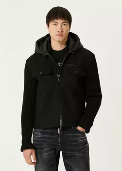 Стеганое шерстяное пальто с капюшоном Dsquared2, черный