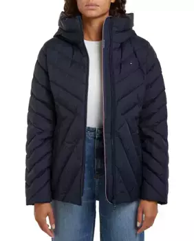 Стеганое женское пальто на молнии Tommy Hilfiger, темно-синий