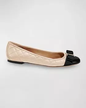 Стеганые балетки Varina с бантом Ferragamo, цвет New Bisque/Nero