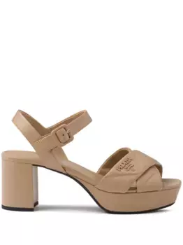 Стеганые босоножки на платформе Prada, нейтральный
