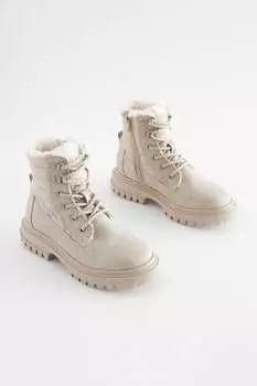 Стеганые ботильоны на шнуровке и теплой подкладке Next, бежевый