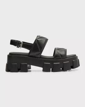 Стеганые кожаные сандалии на платформе Prada