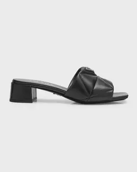 Стеганые кожаные шлепанцы Prada