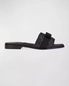 Стеганые сандалии на плоской подошве из овечьей кожи с бантом Ferragamo, цвет Nero