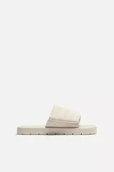 Стеганые сандалии-слайдеры ZARA, экрю-белый
