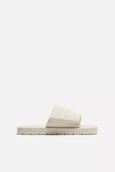Стеганые сандалии-слайдеры ZARA, экрю-белый