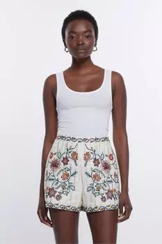Стеганые шорты с вышивкой River Island, бежевый