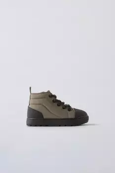 Стеганые высокие кроссовки ZARA, хаки зеленый