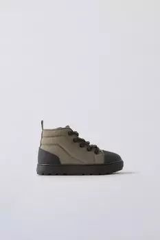 Стеганые высокие кроссовки ZARA, хаки зеленый