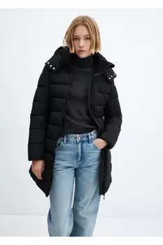 Стеганый анорак с капюшоном Mango, черный