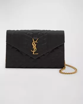 Стеганый атласный кошелек YSL на цепочке Saint Laurent
