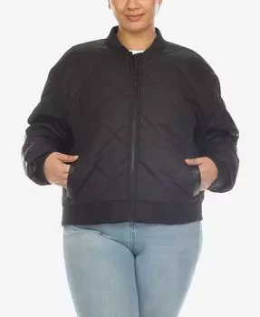 Стеганый бомбер больших размеров с бриллиантами White Mark, черный