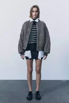 Стеганый бомбер оверсайз ZARA, серый