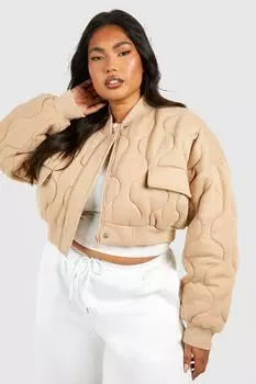 Стеганый бомбер Plus с луком boohoo, бежевый