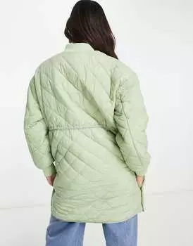 Стеганый бомбер Vero Moda шалфейного цвета с ромбовидной талией и завязкой на талии