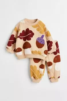 Стеганый комплект из 2 предметов H&amp;M, светло-бежевый/грибы