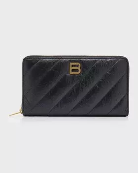 Стеганый континентальный кошелек Crush Balenciaga, цвет 1000 Black