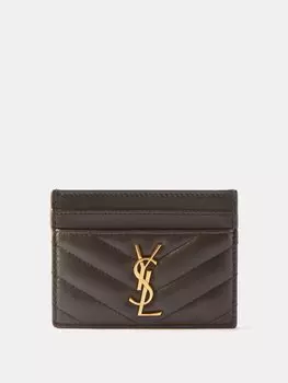 Стеганый кожаный картхолдер cassandre ysl с пластинкой Saint Laurent, коричневый