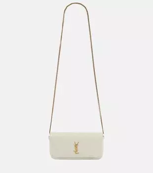 Стеганый кожаный клатч для телефона gaby Saint Laurent, белый