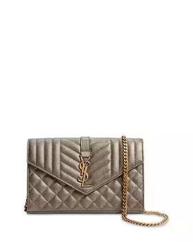 Стеганый кожаный кошелек Cassandre с цепочкой Saint Laurent, цвет Gold