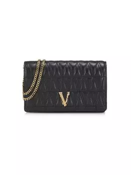 Стеганый кожаный кошелек на цепочке Virtus Versace, черный