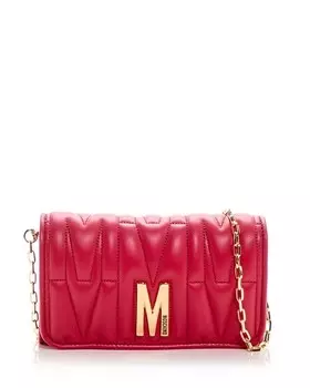 Стеганый кожаный кошелек с логотипом и цепочкой Moschino, цвет Red