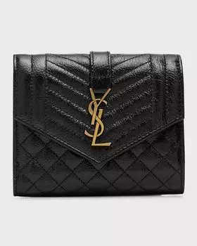 Стеганый кожаный кошелек YSL Trifold Saint Laurent, цвет Black