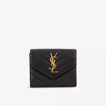Стеганый кожаный визитница с монограммой Saint Laurent, черный