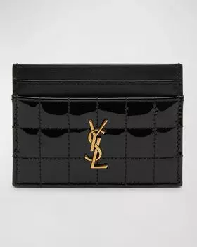 Стеганый лакированный визитница Fragments YSL на молнии Saint Laurent, цвет Noir