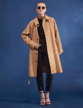 Стеганый плащ с застежкой-кнопкой Светло-коричневый Kayra