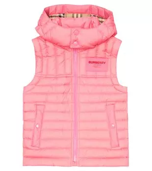 Стеганый пуховик Burberry Kids, розовый