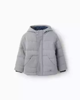 Стеганый пуховик для мальчика с капюшоном Zippy, серый