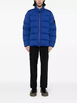 Стеганый пуховик с аппликацией Compass Stone Island, синий