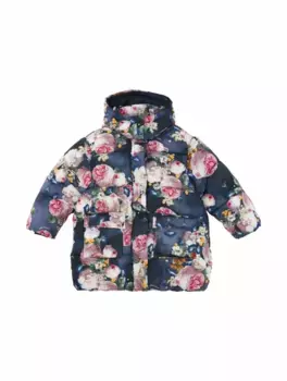 Стеганый пуховик с цветочным принтом Monnalisa, мультиколор