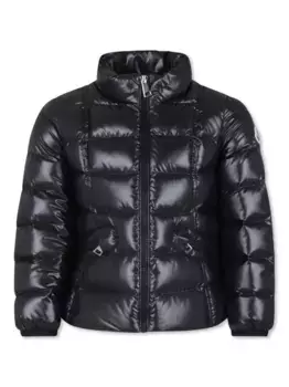 Стеганый пуховик с логотипом Moncler Enfant, черный