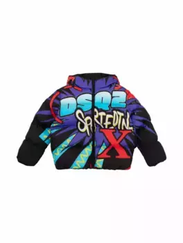 Стеганый пуховик с принтом Dsquared2, мультиколор