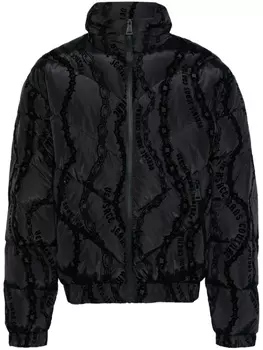 Стеганый пуховик с принтом Versace Jeans Couture, черный