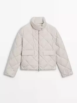 Стеганый пуховик с высоким воротником Massimo Dutti, бежевый