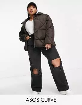 Стеганый пуховик шоколадного цвета ASOS DESIGN Curve